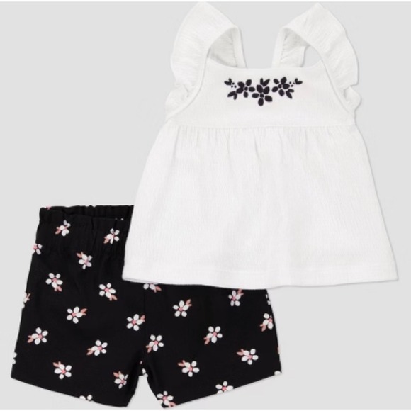 Carter's Other - Carter's Just One You Baby Girls 18M White Ruffle Top and Floral Shorts 2-pc Set